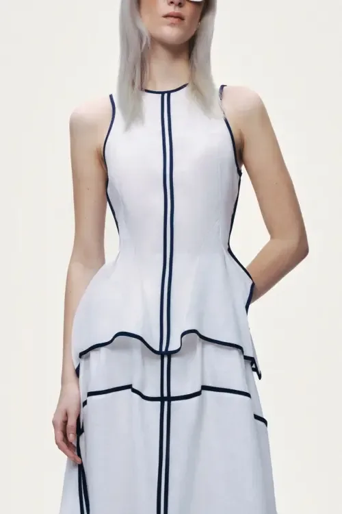Contrast Trim Peplum Top by Nocturne