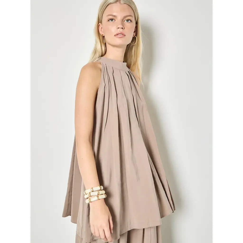 Pleat Detail Tunic Top - Stone by Apricot