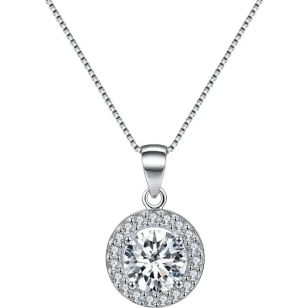Round Halo Crystal Pendant Necklace by DLORIA
