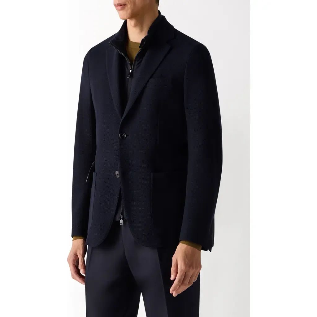 High Performance™ Wool & Cotton Jersey Sport Coat with Removable Leather Bib by ZEGNA
