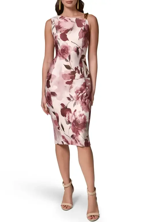 Floral Print Sleeveless Sheath Dress by Donna Karan New York