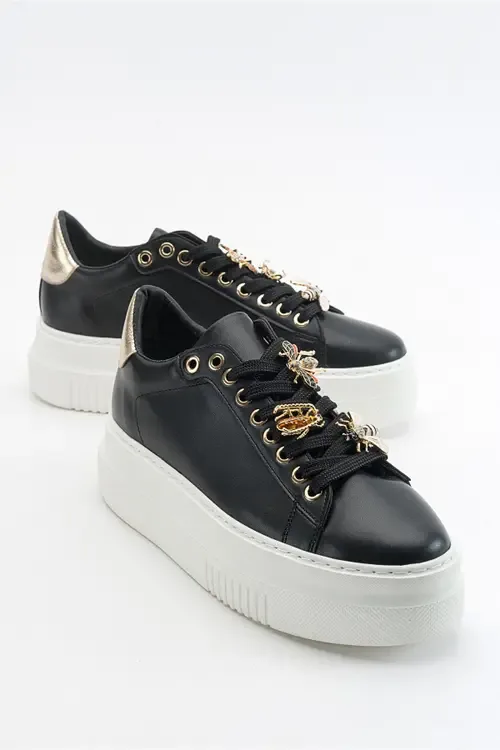 Ater Bee Buckle Sneakers in Black Faux Leather by Prologue Shoes