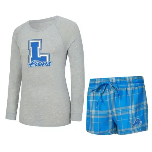 Concepts Sport Heather Gray/Blue Detroit Lions Regulate Plaid Long-Sleeve T-Shirt & Shorts Sleep Set by CONCEPTS SPORT