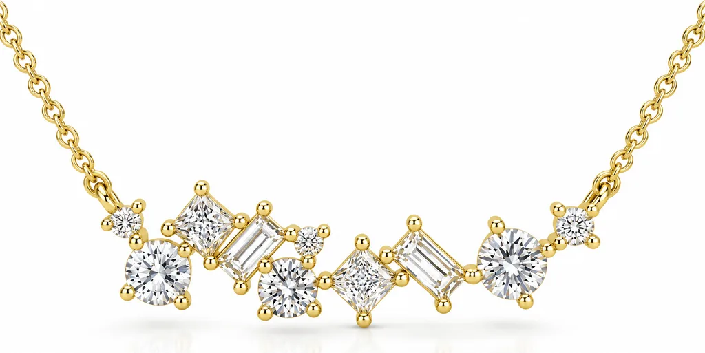 1Ct tw Diamond Mixed Fancy Shape Designer Necklace 14k Gold Lab Grown Pendant by Bliss Diamond