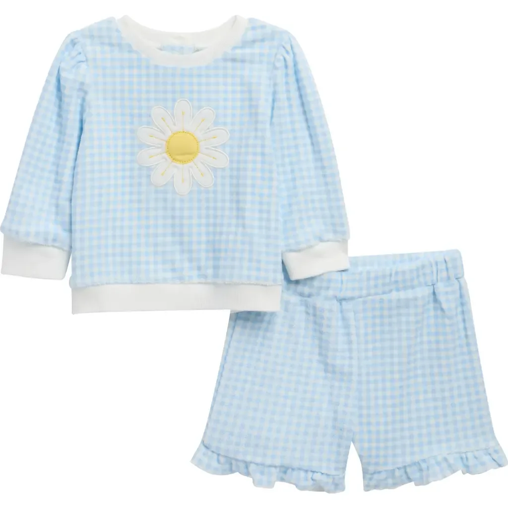 Daisy Appliqué Cotton Blend Gingham Top & Shorts Set by Little Me