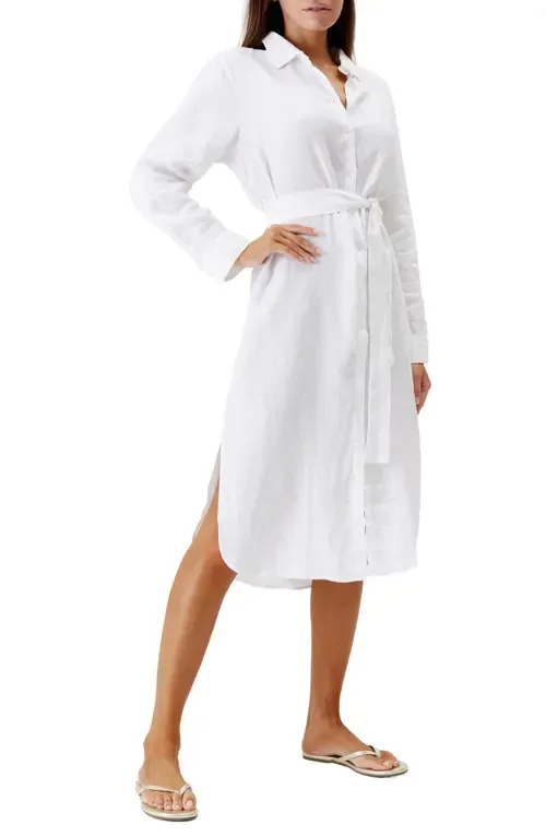 Dania Long Sleeve Linen Cover-Up Shirtdress by Melissa Odabash