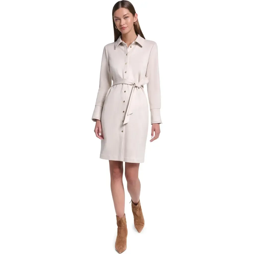 Long Sleeve Suede Shirt Dress