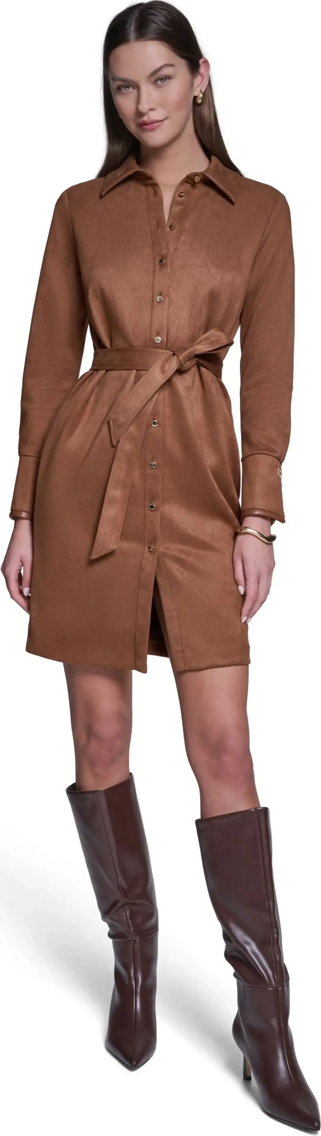 Long Sleeve Suede Shirt Dress