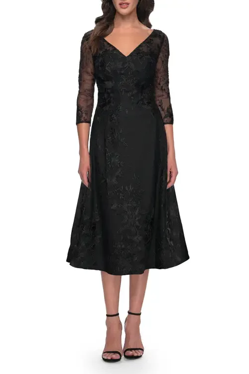 Stylish Tea Length Mother of the Bride Dress with Sleeves by La Femme