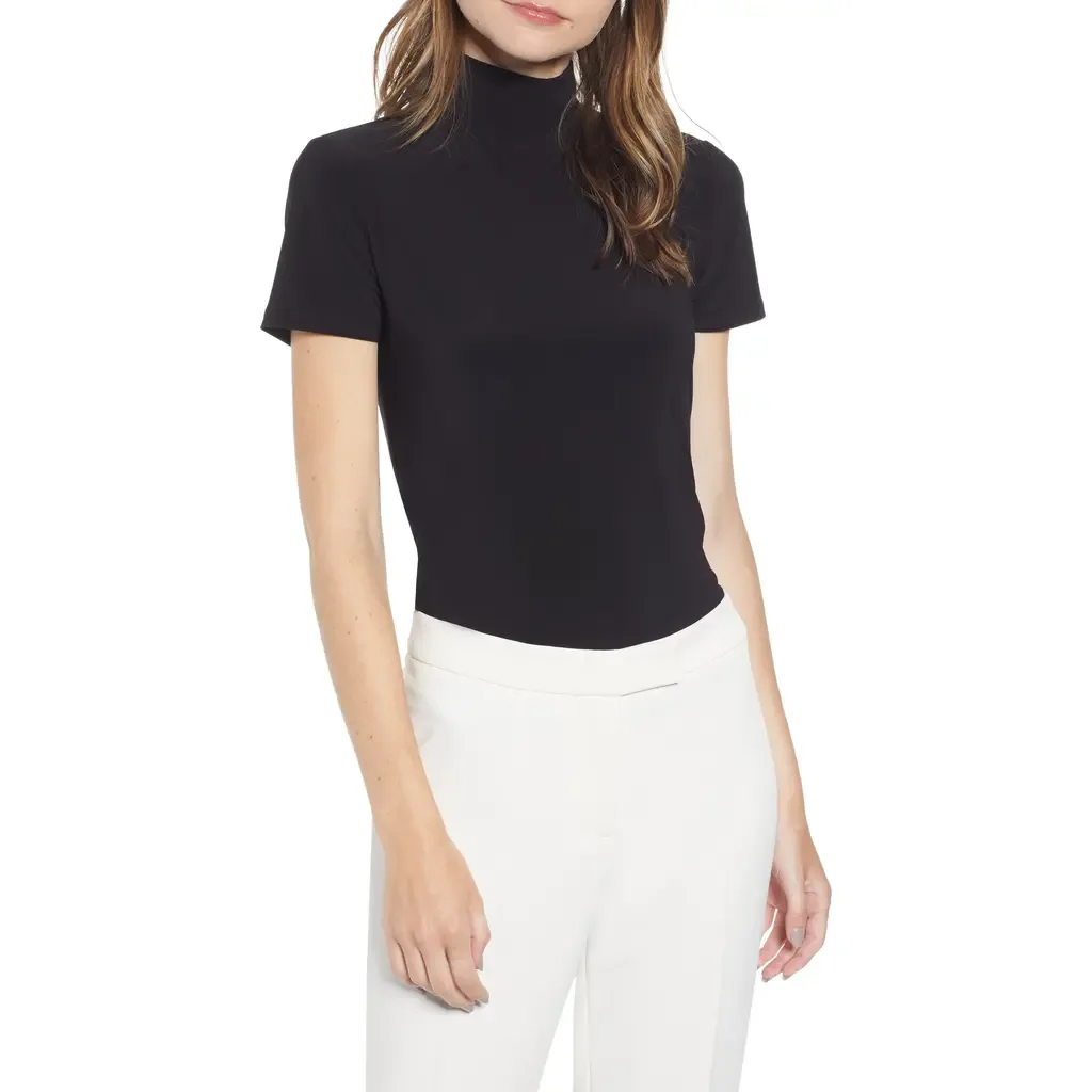 Short Sleeve Mock Neck Top by Anne Klein