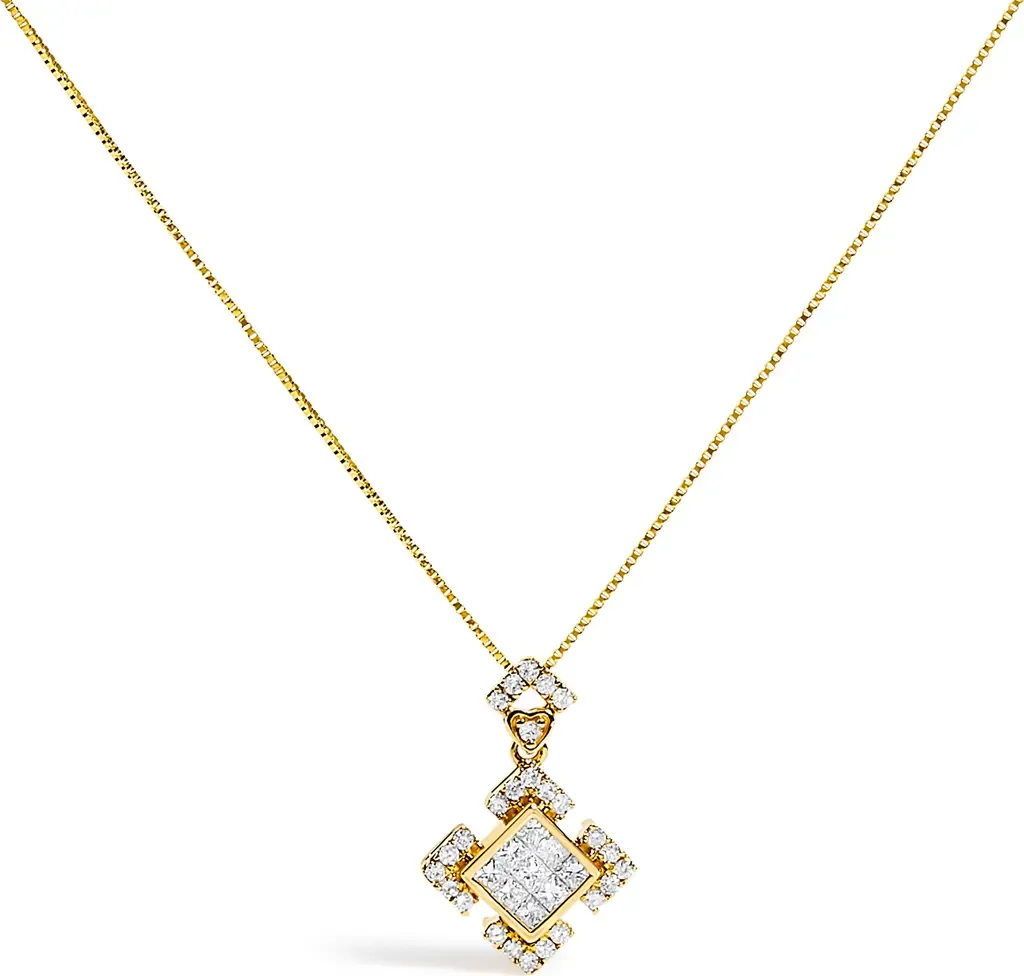 10K Yellow Gold 3/8 Cttw Princess Diamond Geometric Pendant Necklace by Haus of Brilliance