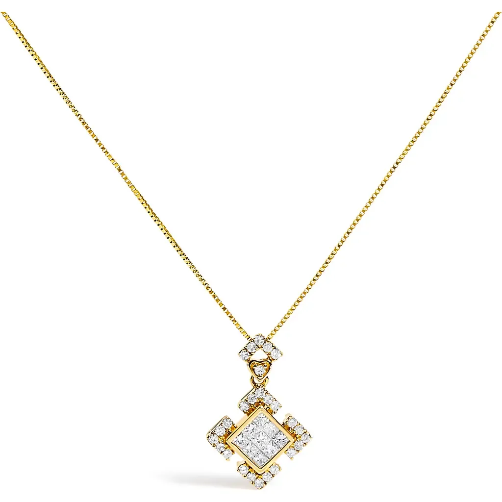 10K Yellow Gold 3/8 Cttw Princess Diamond Geometric Pendant Necklace by Haus of Brilliance