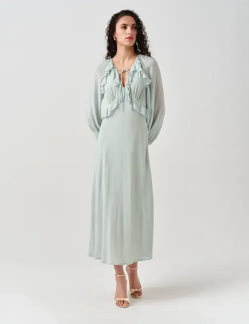 Naomi Long Sleeve Frill Midi Dress by Ghost London
