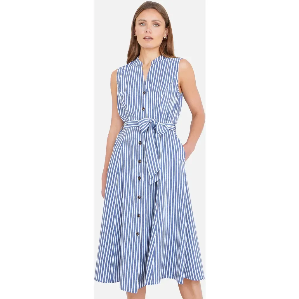 Stripe Midi Sleeveless Shirt Dress by Yumi