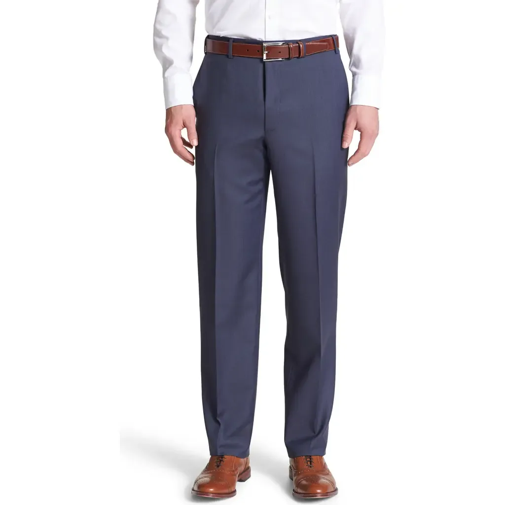 Flat Front Solid Wool Trousers by Canali