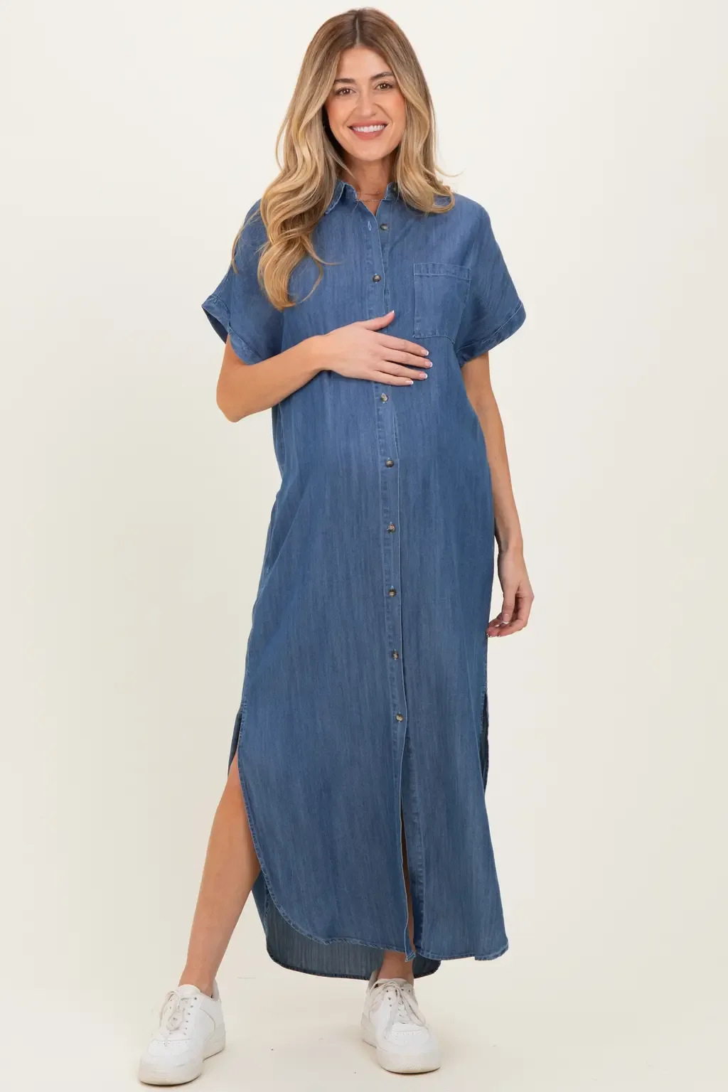 Chambray Button Down Shirt Dress