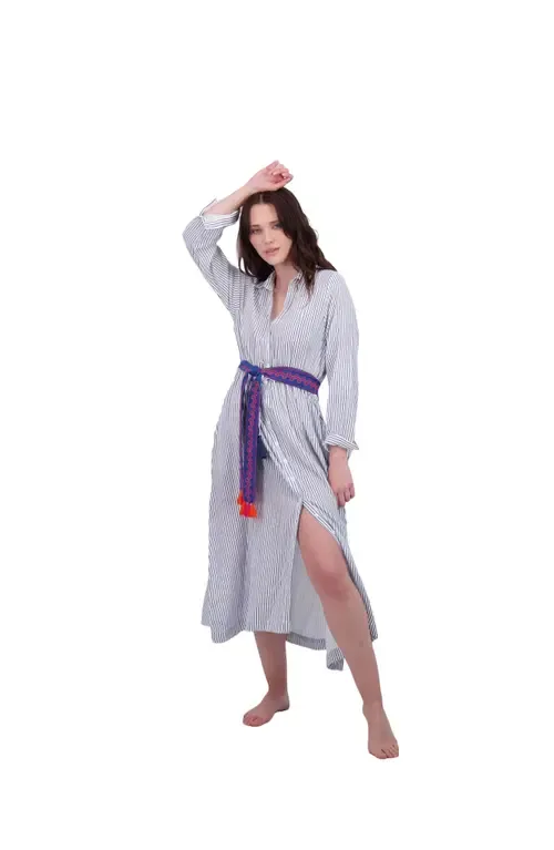 Anais Button Front Shirtdress Marine Stripe by Mer St. Barth
