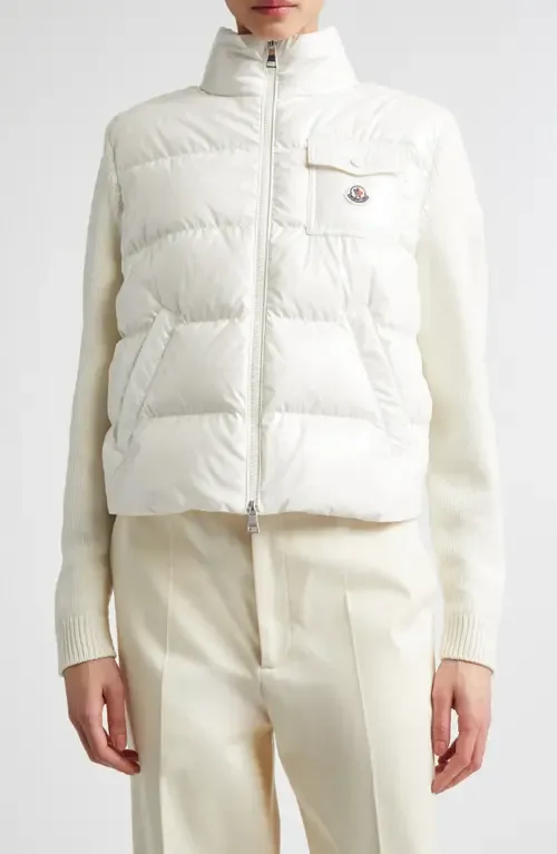 Mixed Media Quilted Down Puffer Cardigan by Moncler