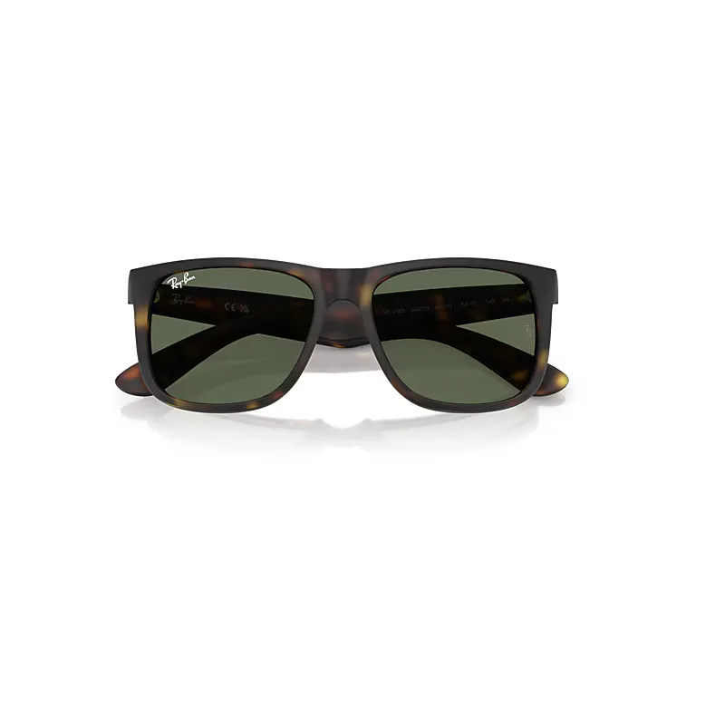Justin Classic Sunglasses Rubber Havana Frame Green Lenses by Ray-Ban