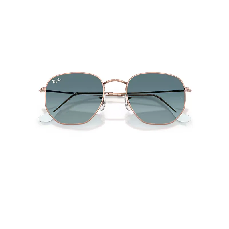 Hexagonal Flat Lenses Sunglasses Copper Frame Blue Lenses by Ray-Ban