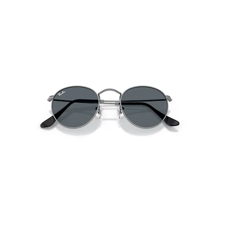 Round Metal Sunglasses Matte Gunmetal Frame Blue Lenses by Ray-Ban