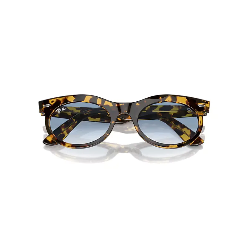 Wayfarer Oval Sunglasses Yellow Havana Frame Blue Lenses