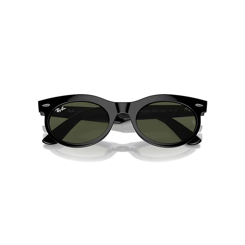 Wayfarer Oval Sunglasses Black Frame Green Lenses by Ray-Ban