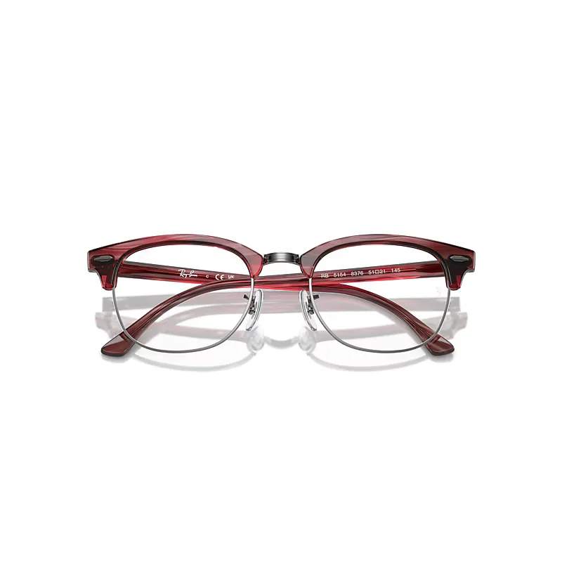 Clubmaster Optics Eyeglasses Striped Red Frame Clear Lenses Polarized by Ray-Ban