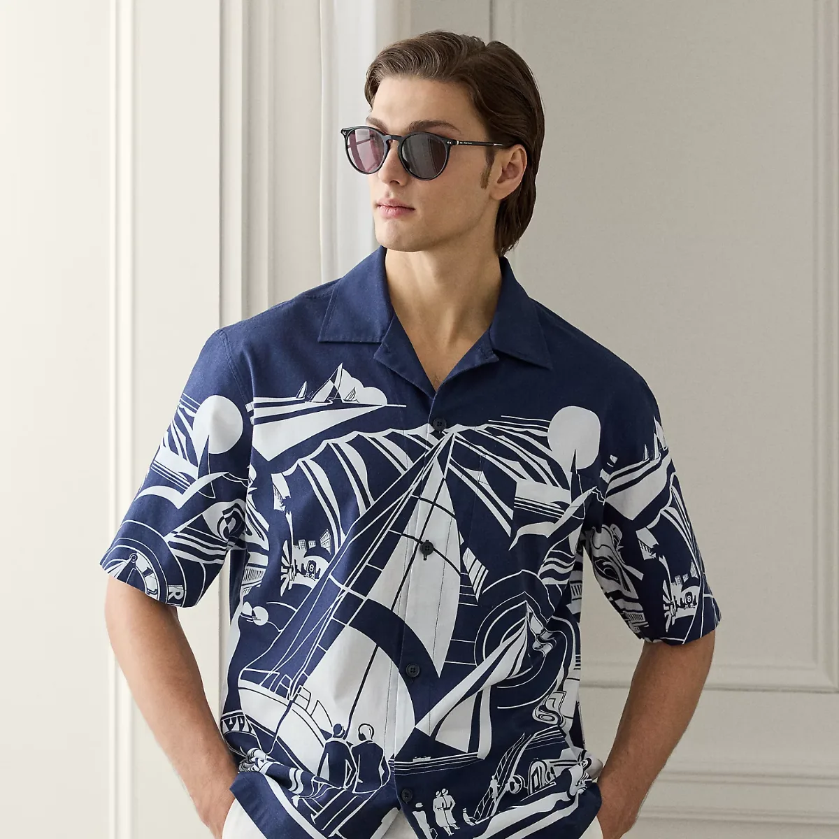 Relaxed Fit Art Deco-Print Camp Shirt by Ralph Lauren Purple Label