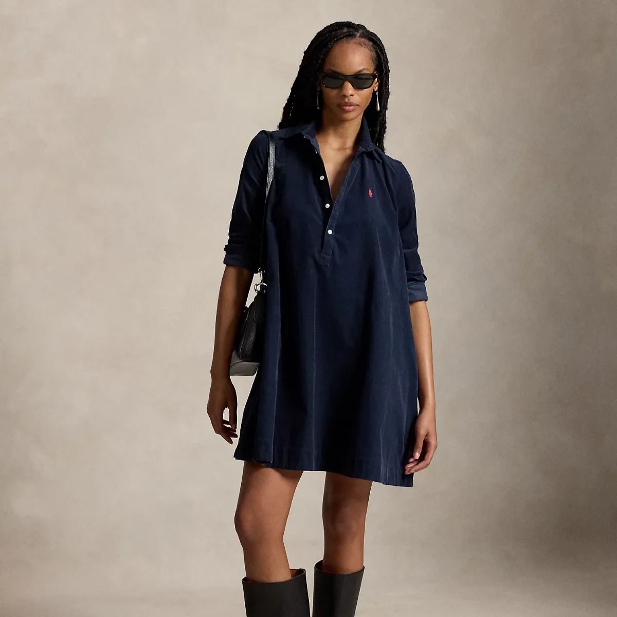 Corduroy Pleated Shirt Dress