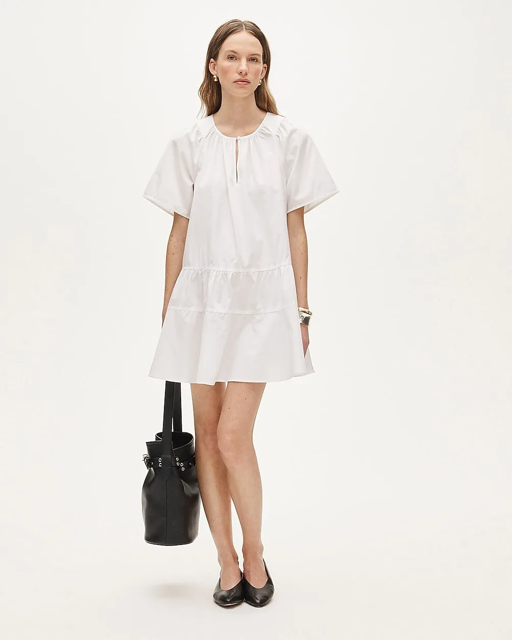 Tiered Popover Dress in Cotton Poplin