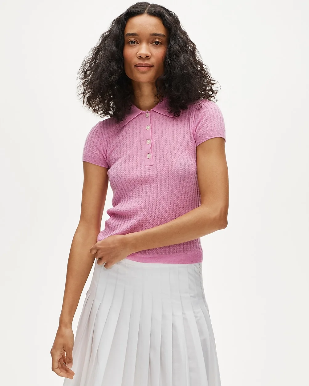 Featherweight Cashmere Pointelle Short-Sleeve Sweater-Polo by J.Crew