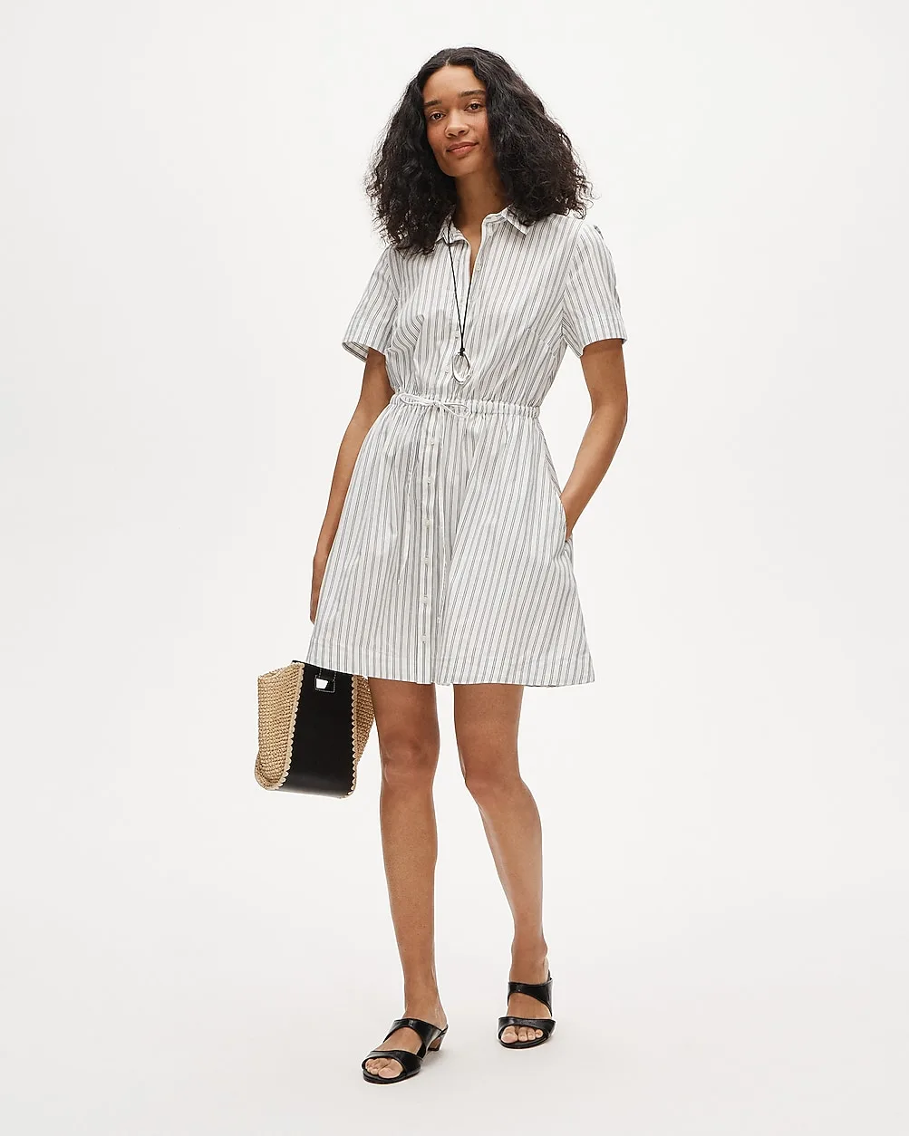 Cerise Mini Shirt-Dress in Striped Cotton Poplin
