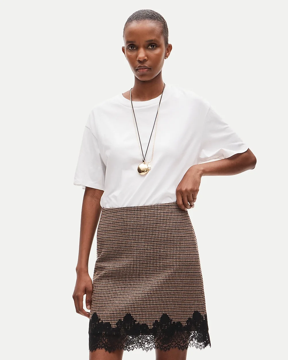 Fairfax Skirt in Houndstooth Wool with Lace by J.Crew