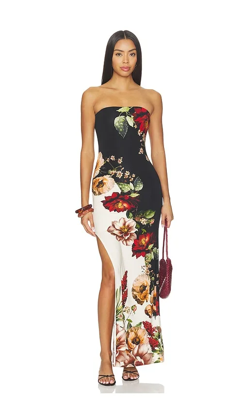 Delora Strapless Cutaway Side Slit Maxi Dress by Alice + Olivia