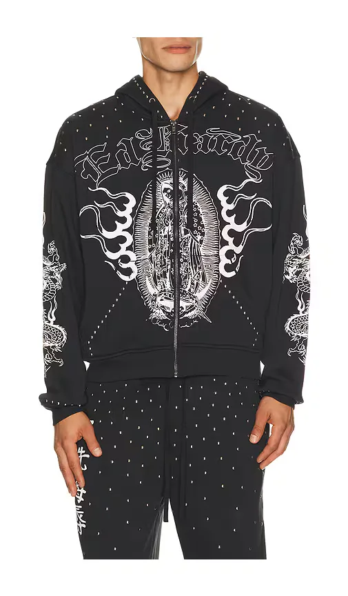Mary Dragon Studded Boxy Zip Hoodie by Ed Hardy