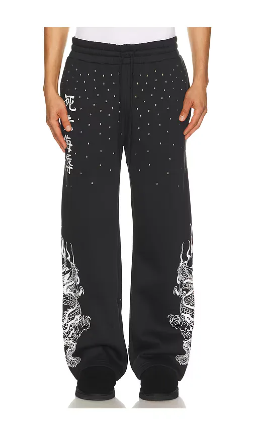 Mary Dragon Studded Boxy Zip Sweatpant by Ed Hardy