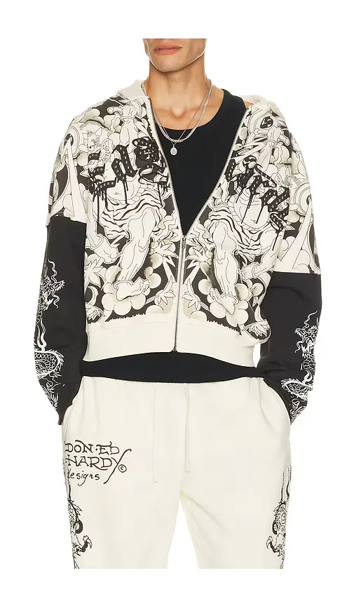 Japan Lion Rhinestone Hang Hoodie by Ed Hardy