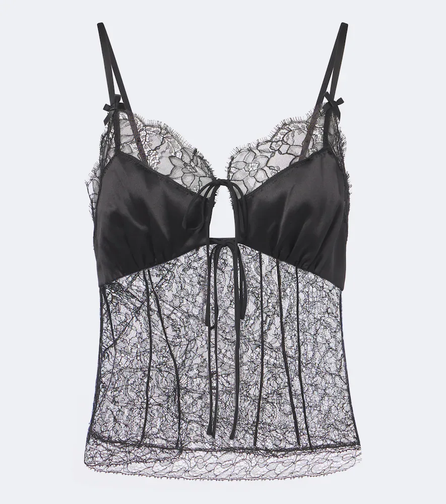 Floral Satin-Trimmed Lace Top by Dolce&Gabbana
