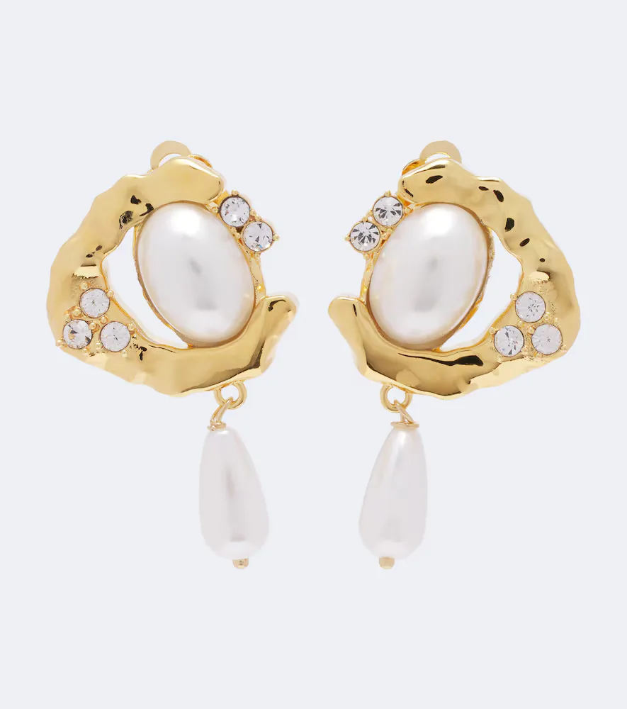 Embellished Pearl Drop Earrings by Oscar de la Renta