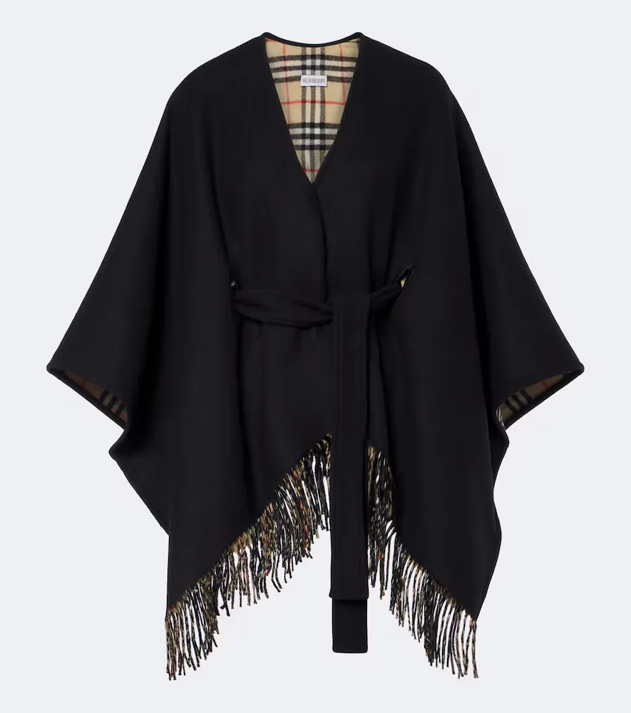 Burberry Check Fringed Wool Cape by Burberry