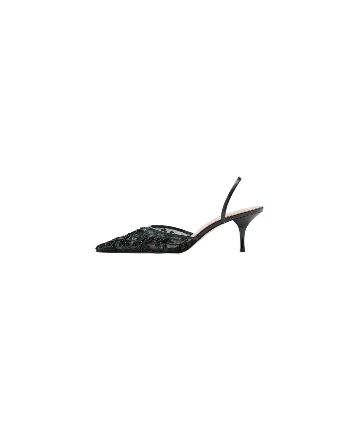 Pointed-Toe Kitten-Heel Sequin-Embroidered Slingback Pumps by Mango