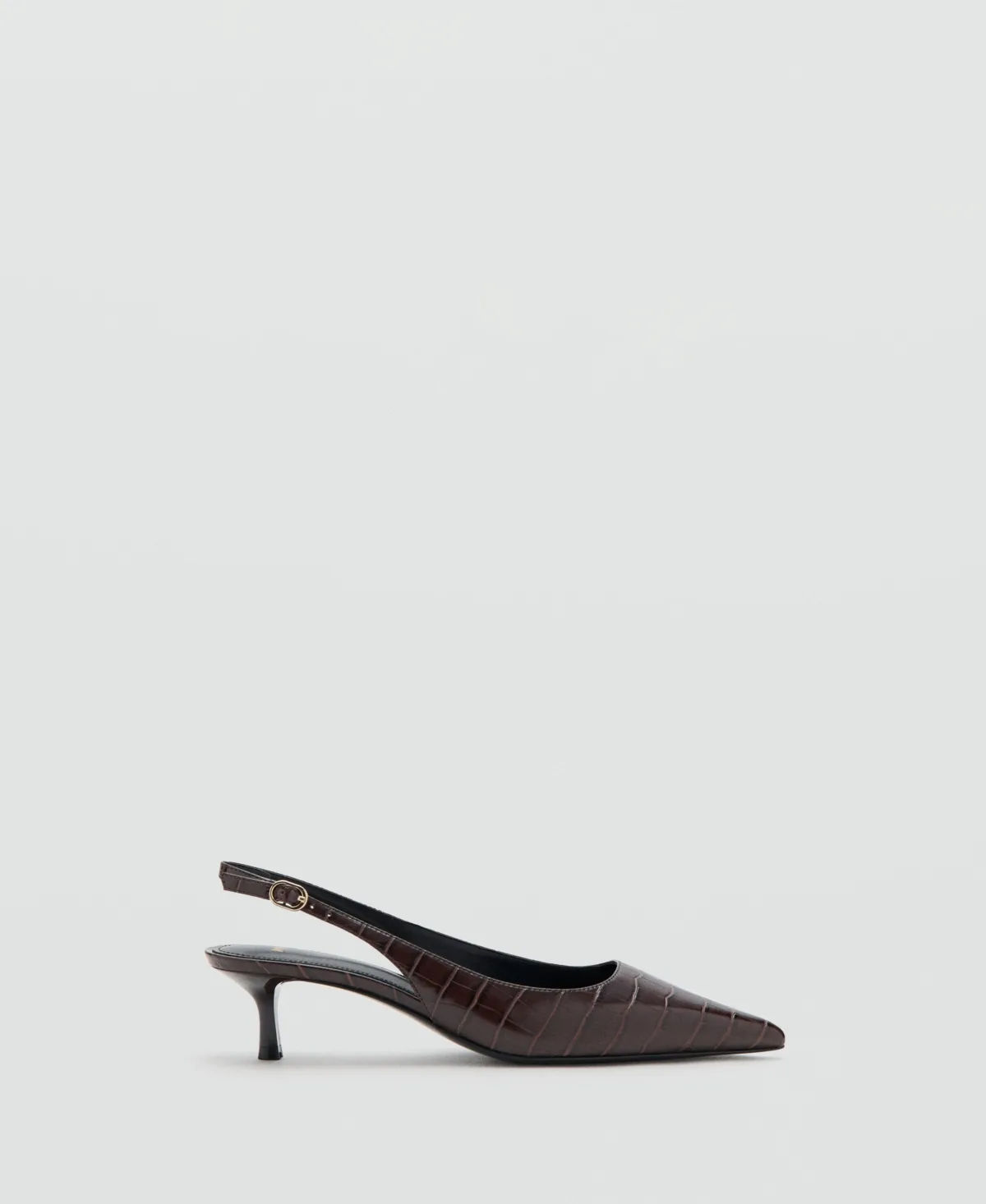 Croc-Effect Pointed-Toe Kitten-Heel Slingback Pumps by Mango