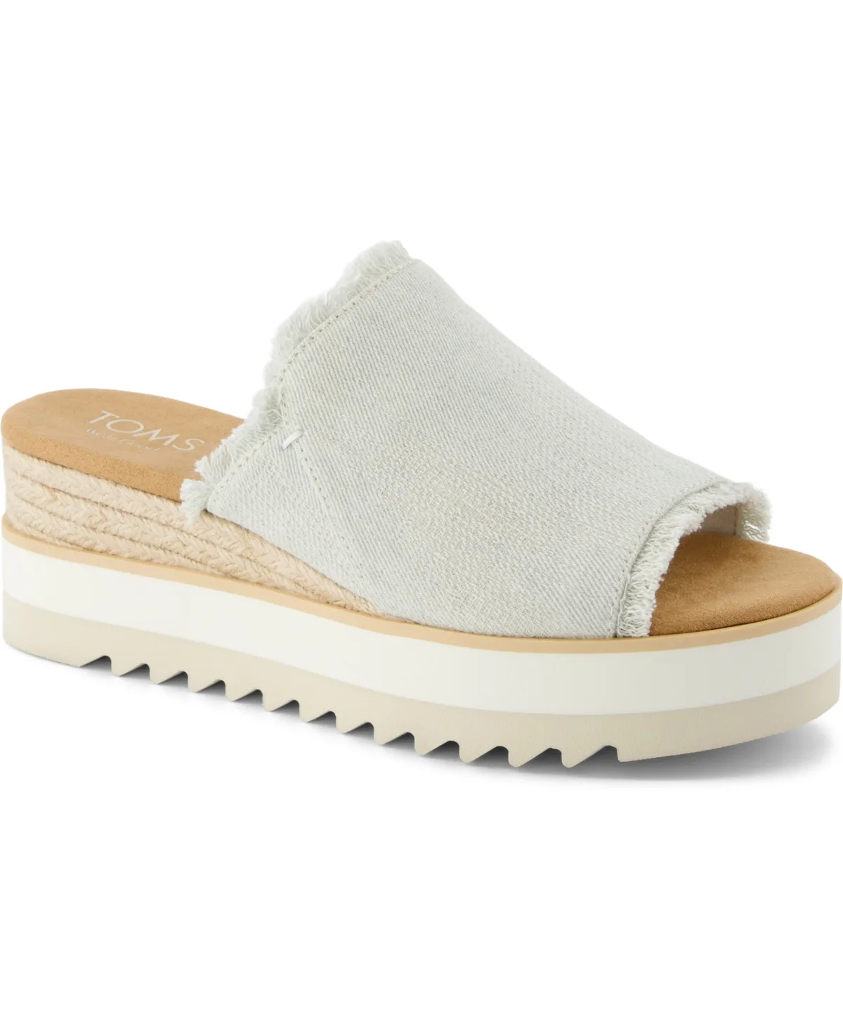 Diana Mule Slip-On Sandals - White Onyx Textured Denim, Fray by Toms