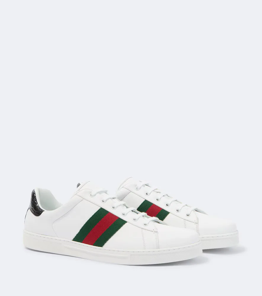 Ace Web Stripe Leather Sneakers