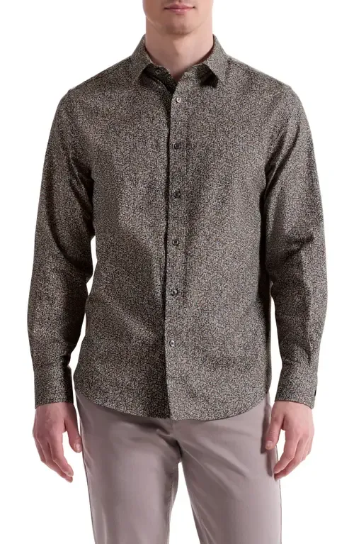 Julian Shaped Fit Leaf Print Cotton Button-Up Shirt by Bugatchi