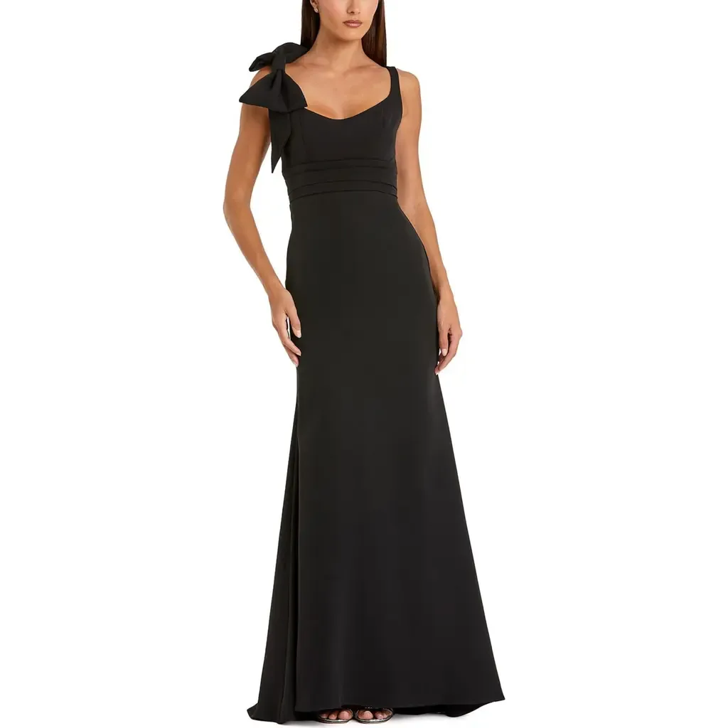 Sleeveless Crepe Gown with Scoop Neck and Bow Detail by Mac Duggal