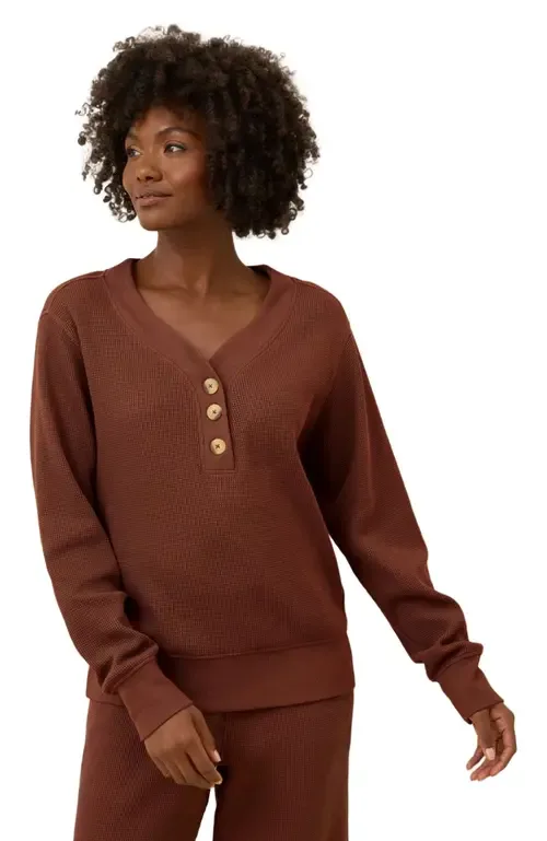 Thermal Waffle Henley Pullover by Pact