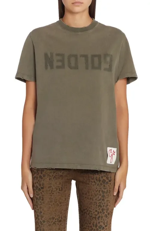 Distressed Cotton Logo Tee by Golden Goose