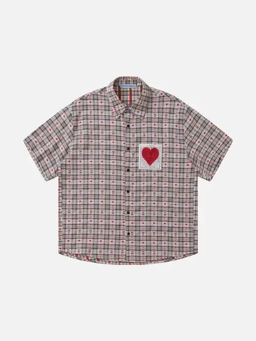 Crochet Heart Pocket Plaid Shirt by AELFRIC EDEN